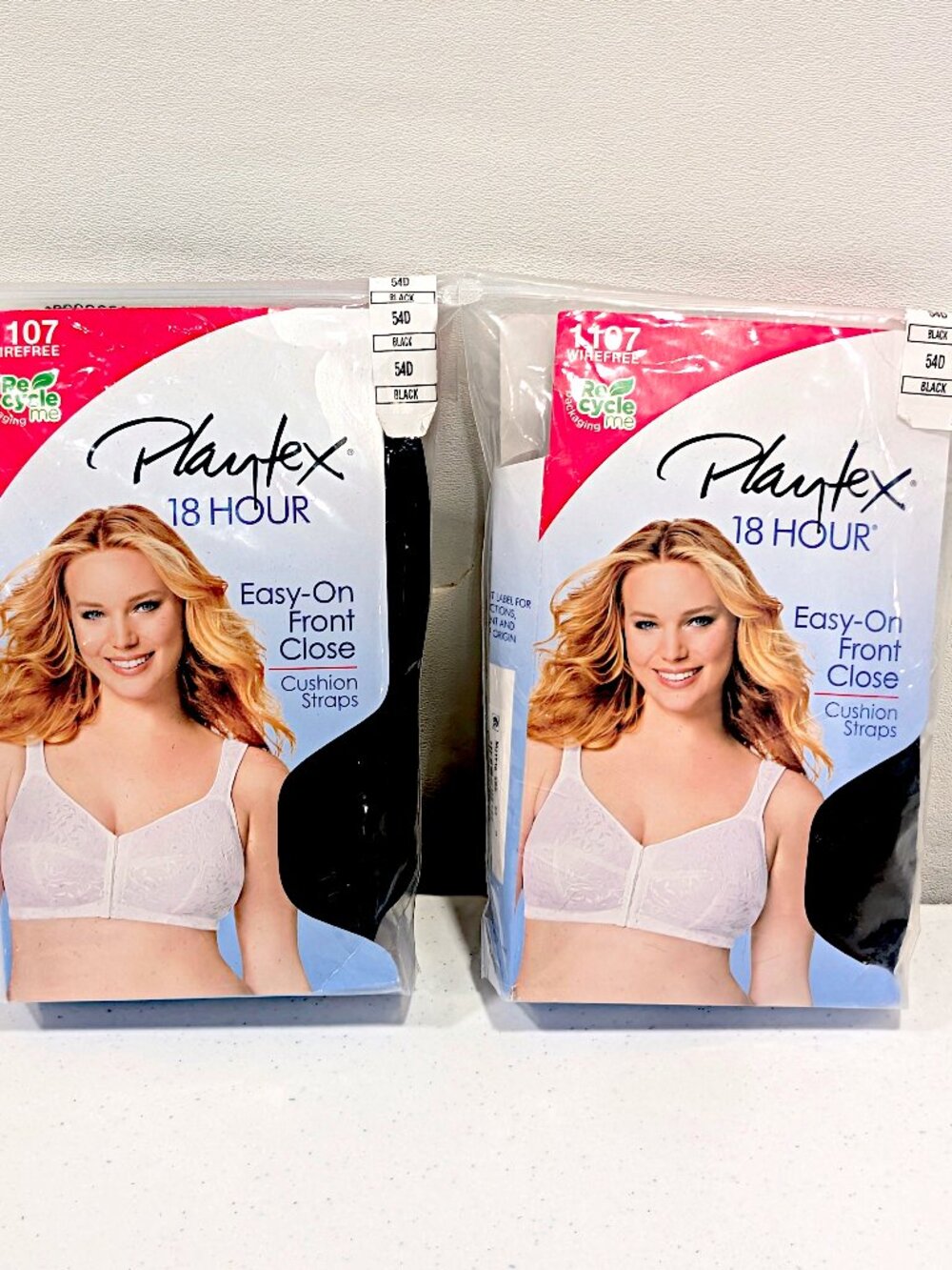 Playtex 18 Hour 54D Black Wirefree Front Close Cushion Straps Bra 1107 LOT OF 2
